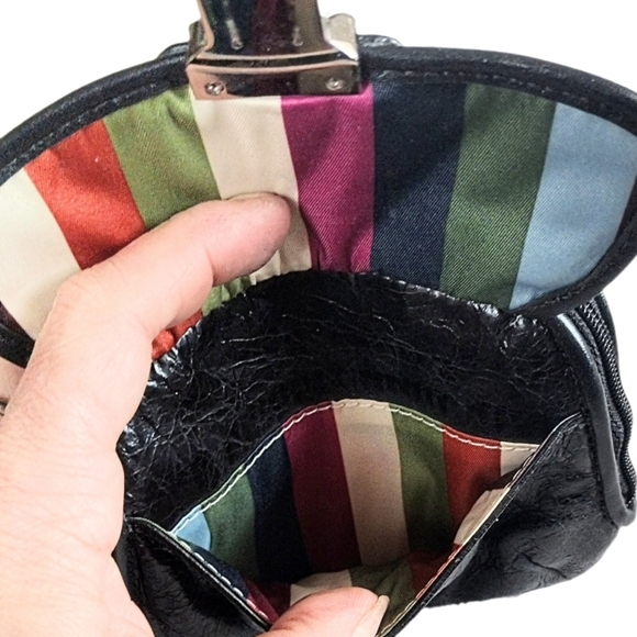 🆕 Coach Poppy Black Polished Leather Mini Bag Legacy Push Lock Wristlet Pouch